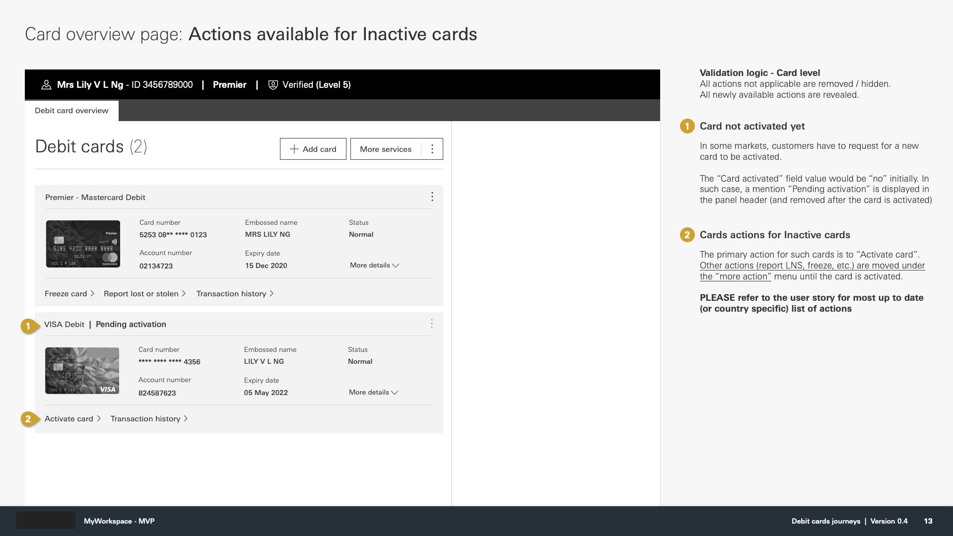 Wireframes - card overview page