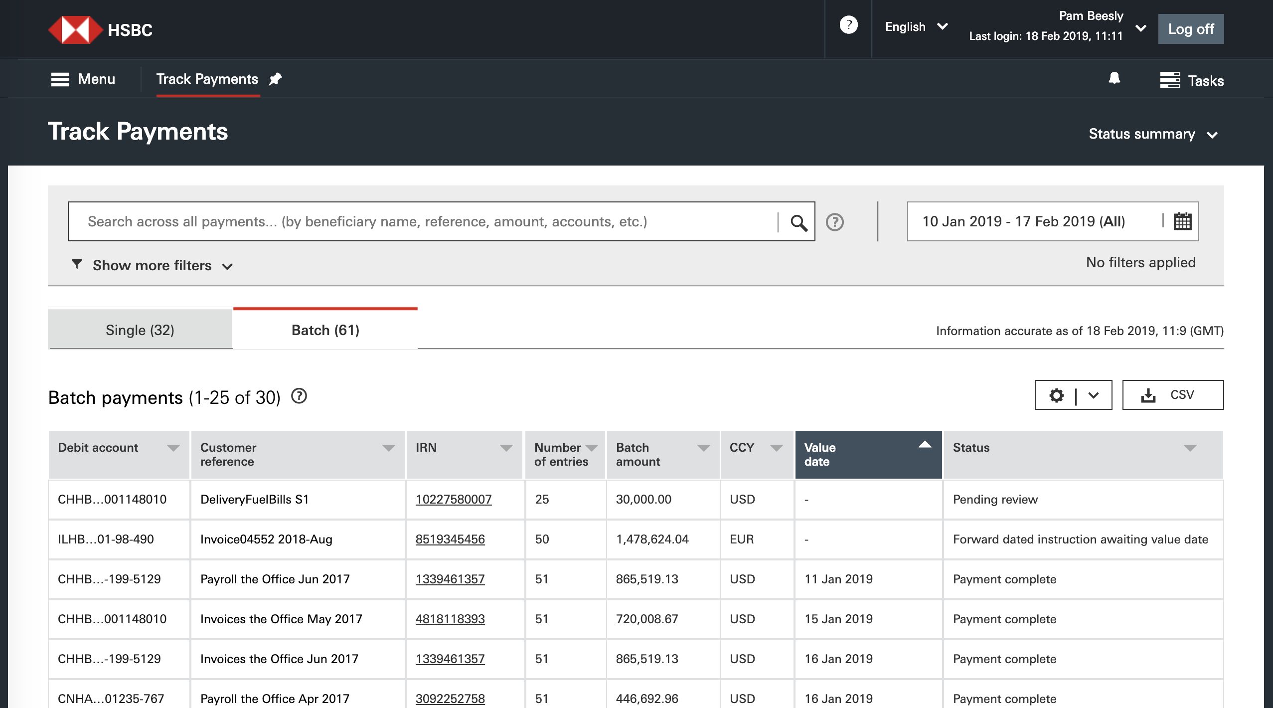 Track Payments landing page